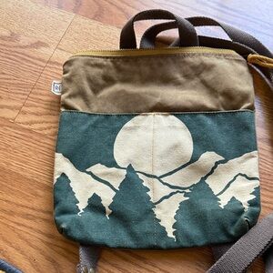 Canvas Mountain Print Backpack Crossbody - Olive/Tan by Rachel-Elise